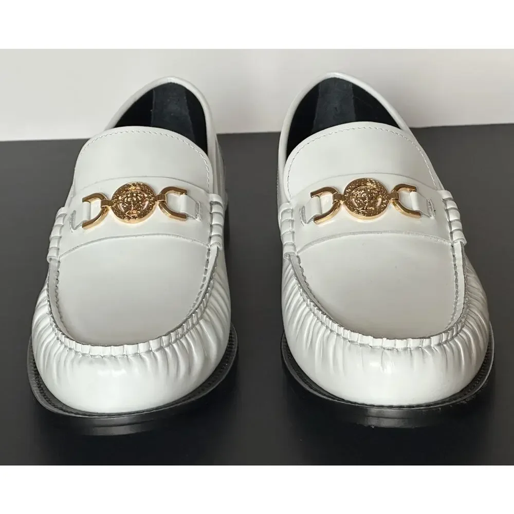 VERSACE Men's Medusa White Leather Loafers 9.5 US (42.5 Eu) 1013592 IT NIB $775
